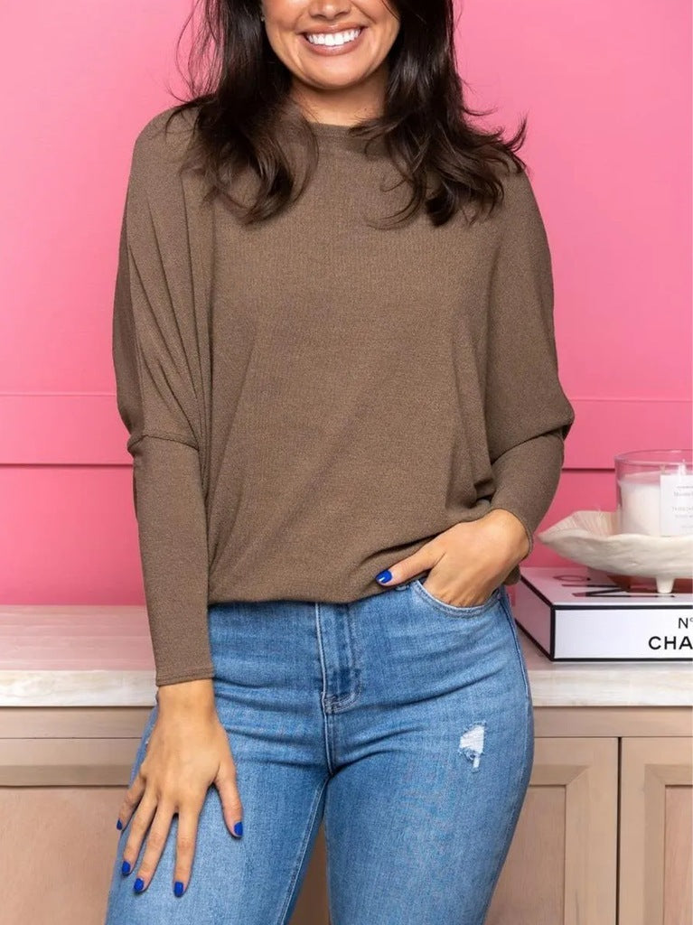 Top Dolman à Col Bateau en Tricot Rêveur