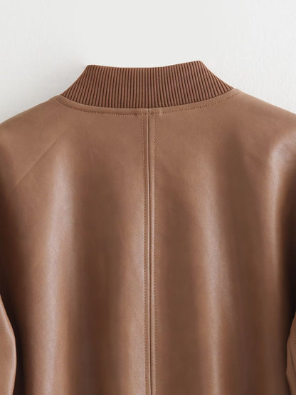 Blouson bomber en cuir – Style décontracté et tendance